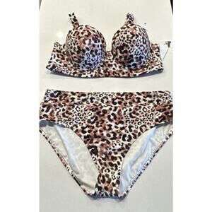 Time And Tru Women’s Plus 2X Leopard Print Underwire Bikini Top Bottom Set Boho